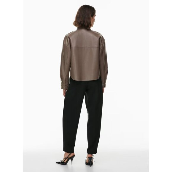 Aritzia BABATON Pelli Hip Opal Grey Vegan Leather Cropped Shirt Jacket, Size XS - Picture 14 of 15